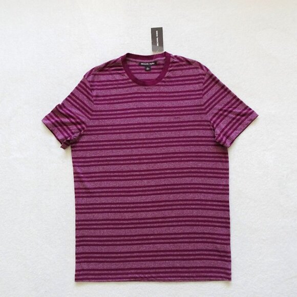 Michael Kors T-Shirt Men's Size M Burgundy Striped Designer Tee - Picture 1 of 5